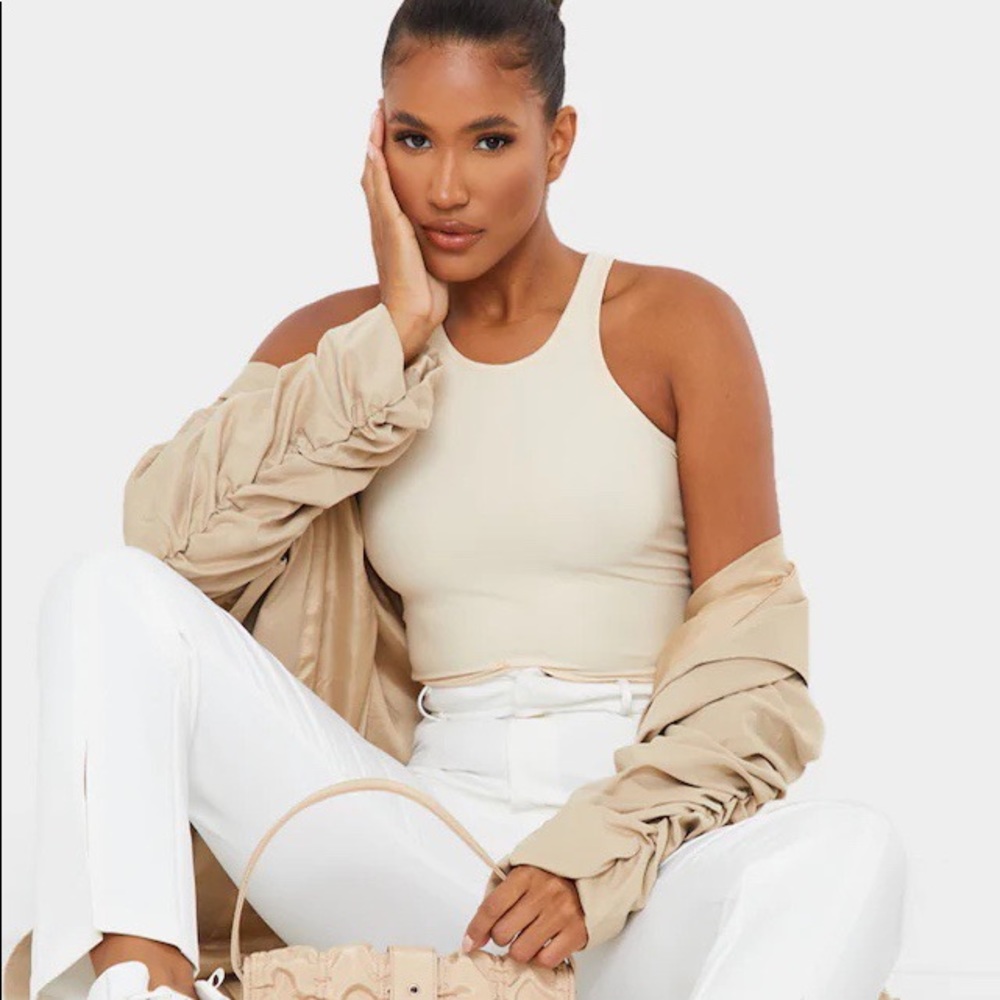 Stone Slinky Fitted Racer Cropped Tank Top